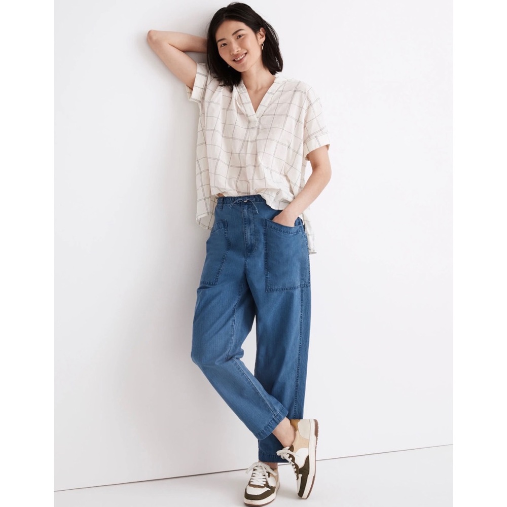 Madewell Indigo Ripstop Drawstring Cargo Pants Blue Sz 26 - Picture 1 of 10